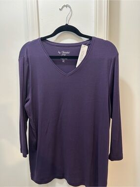 Chico's Deep Purple V-Neck Long Sleeve Tee
